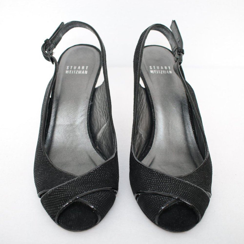 Stuart Weitzman Black Sparkly Open Toe Slingback … - image 3